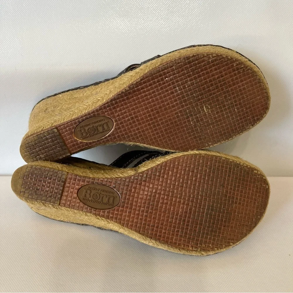 Born Brown Leather Espadrille Wedge Sandals
